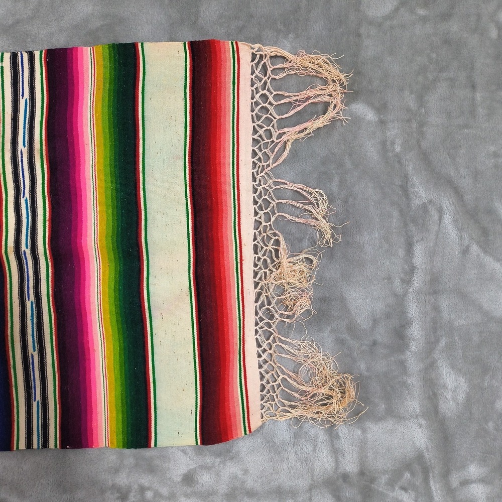 Vintage Serape Table Runner Wool Saltillo Dresser Scarf Mexican 61x17.5 Handmade - Picture 5 of 8